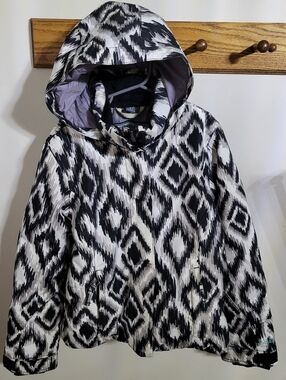 Obermeyer Jade Faux Fur Youth Black & White Hooded Ski Jacket, Size 10/12 M